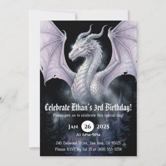 Invitation Anniversaire Dragon Aquarelle (Devant)