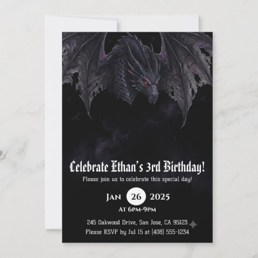 Invitation Anniversaire Dragon Aquarelle (Devant)