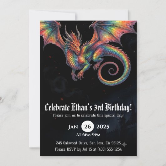 Invitation Anniversaire Dragon Aquarelle (Devant)