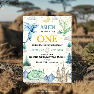 Invitation Anniversaire Dragon Aquarelle Mignon 1