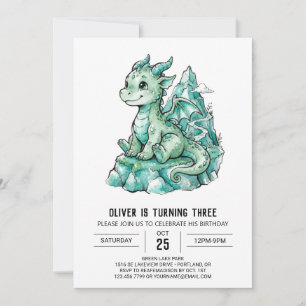 Invitation Anniversaire Dragon Vert Menthe