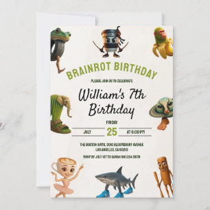 Invitation Anniversaire drôle de 7 ans pour enfants avec Brai