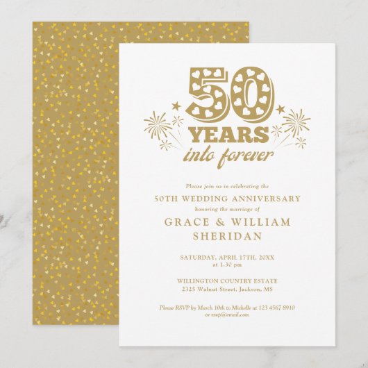 Invitation Anniversaire du 50e anniversaire de Mariage pour t (Devant / Derrière)