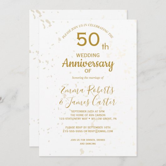 Invitation Anniversaire du 50e Mariage d'or chic (Devant / Derrière)
