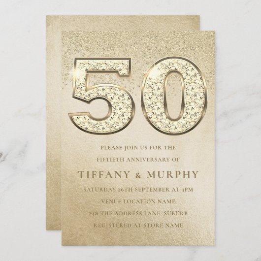 Invitation Anniversaire du 50e Mariage d'or moderne (Devant / Derrière)
