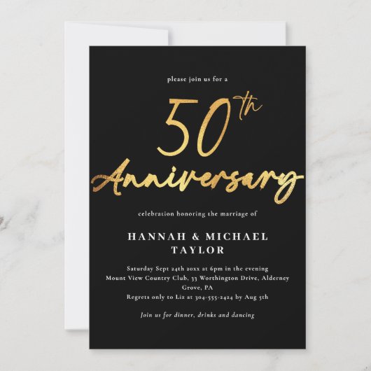 Invitation Anniversaire du 50e Mariage d'or simple (Devant)