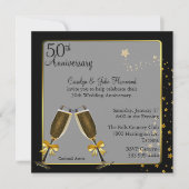 Invitation Anniversaire du 50e Mariage noir et or chic (Devant)