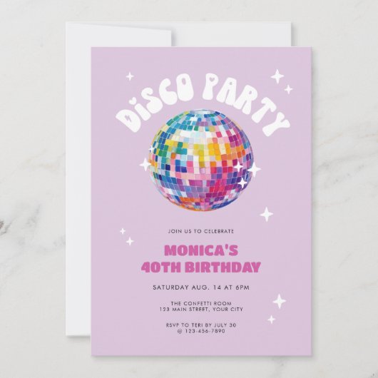 Invitation Anniversaire du bal Disco Retro (Devant)