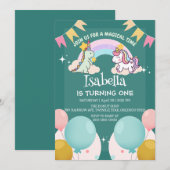 Invitation Anniversaire du ballon arc-en-ciel Cute Dinosaur U (Devant / Derrière)