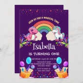 Invitation Anniversaire du ballon arc-en-ciel Cute Dinosaur U (Devant / Derrière)