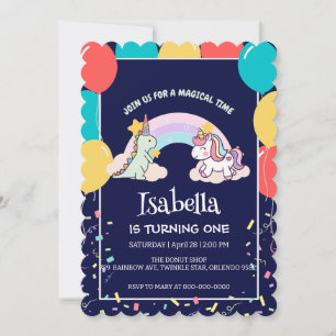 Invitation Anniversaire du ballon arc-en-ciel Cute Dinosaur U