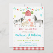 Invitation Anniversaire du ballons d'animaux de ferme (Devant)
