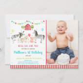 Invitation Anniversaire du ballons d'animaux de ferme (Devant)