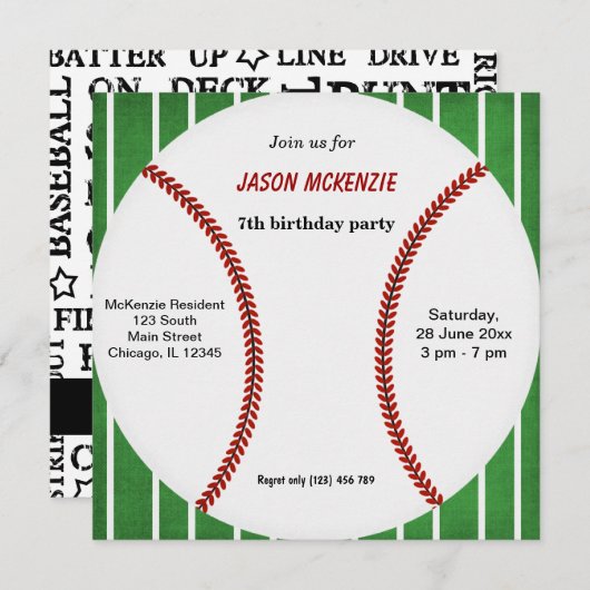 Invitation Anniversaire du baseball (Devant / Derrière)