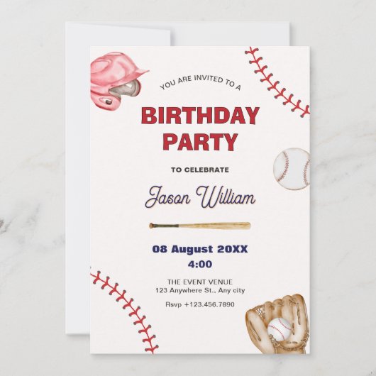 Invitation Anniversaire du baseball (Devant)