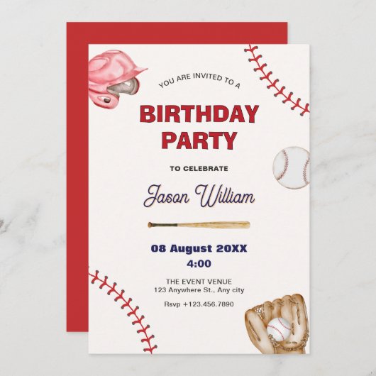 Invitation Anniversaire du baseball (Devant / Derrière)