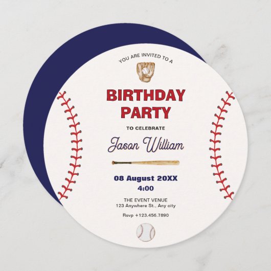 Invitation Anniversaire du baseball (Devant / Derrière)