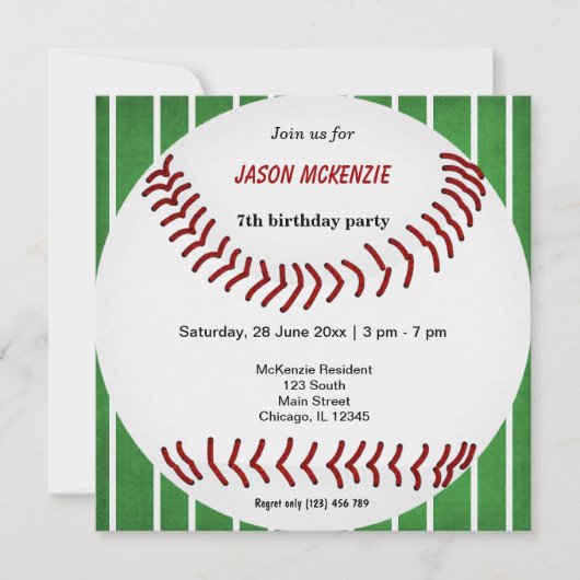 Invitation Anniversaire du baseball (Devant)