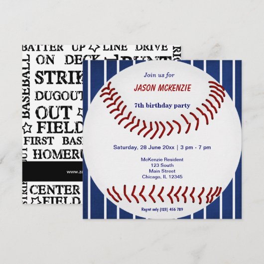 Invitation Anniversaire du baseball (Devant / Derrière)