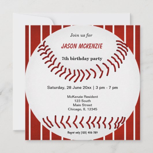 Invitation Anniversaire du baseball (Devant)