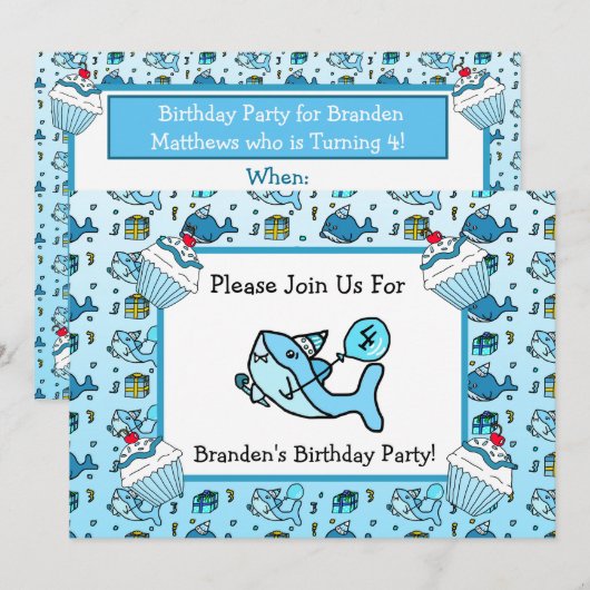 Invitation Anniversaire du bébé requin (Devant / Derrière)