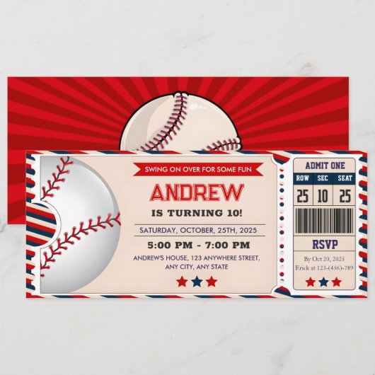 Invitation Anniversaire du billet de base-ball Persona (Devant / Derrière)