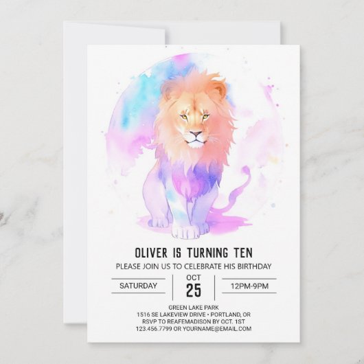 Invitation Anniversaire du Boho Pastel Lion (Devant)