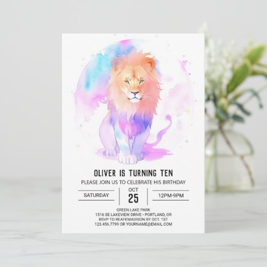 Invitation Anniversaire du Boho Pastel Lion (Debout devant)
