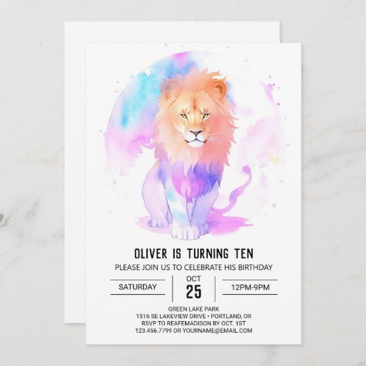 Invitation Anniversaire du Boho Pastel Lion (Devant / Derrière)