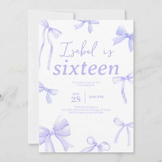 Invitation Anniversaire du Bow pourpre (Devant)