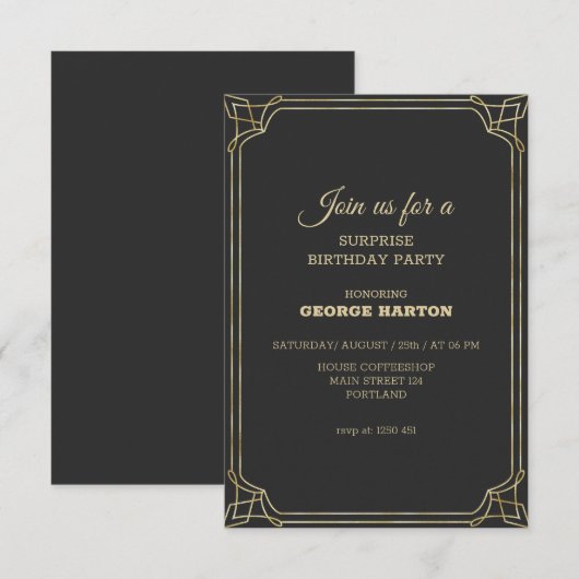 Invitation Anniversaire du cadre Art Déco (Devant / Derrière)
