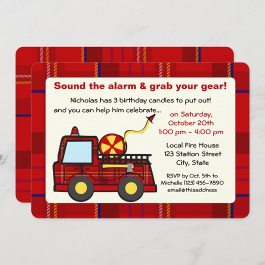 Invitation Anniversaire du camion d'incendie (Devant / Derrière)
