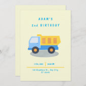 Invitation Anniversaire du camion du garçon (Devant / Derrière)