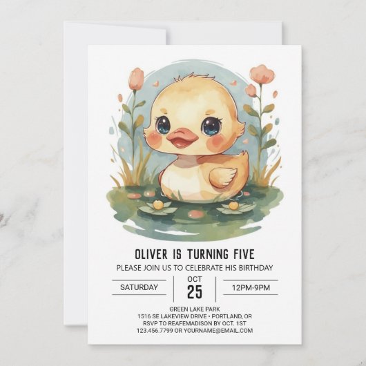 Invitation Anniversaire du Canard Cute Pastel (Devant)