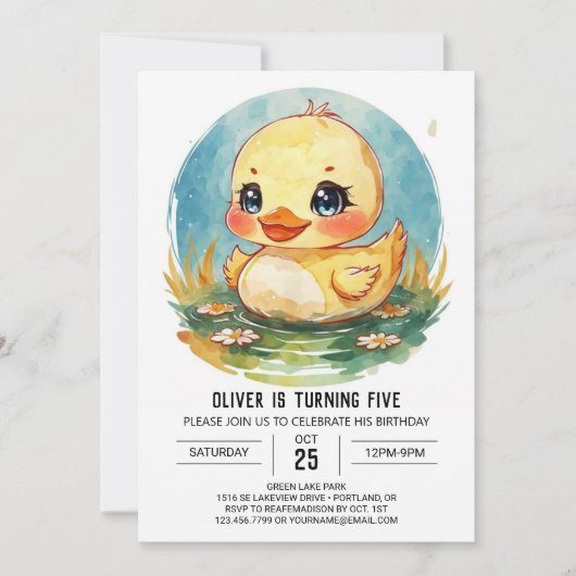 Invitation Anniversaire du canard Fleur sauvage Pond (Devant)