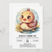 Invitation Anniversaire du canard moderne fleur sauvage (Devant / Derrière)