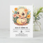 Invitation Anniversaire du canard rose Pastel (Debout devant)