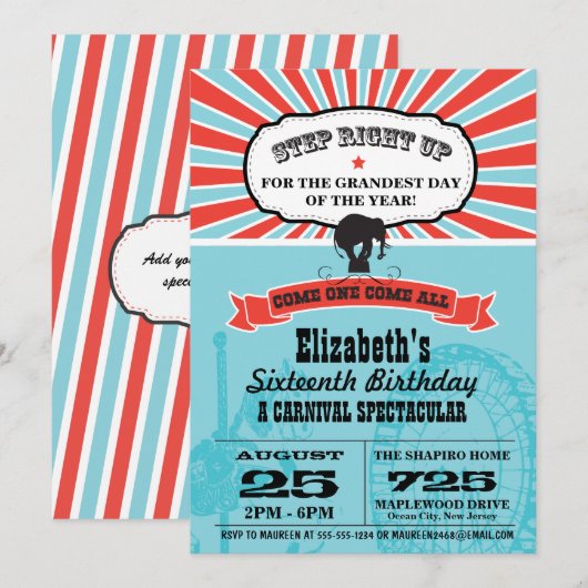 Invitation Anniversaire du Carnaval de cirque (Devant / Derrière)