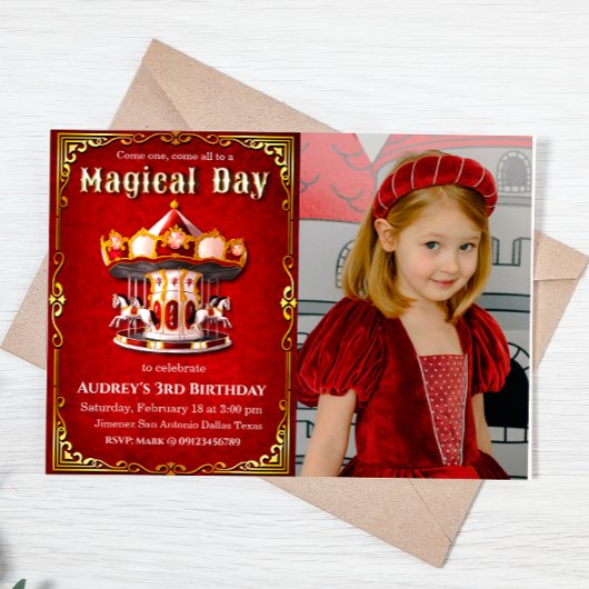Invitation Anniversaire du carrousel avec photo