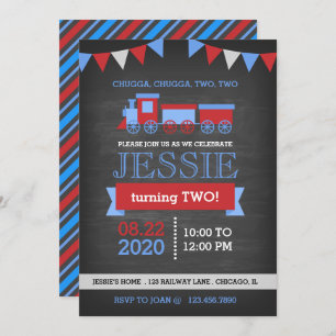 Invitation Anniversaire du Chalkboard Red and Blue Train