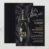 Invitation Anniversaire du Champagne Noir et Or (Devant / Derrière)