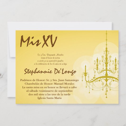 Invitation Anniversaire du Chandelier Quinceanera  (Devant)