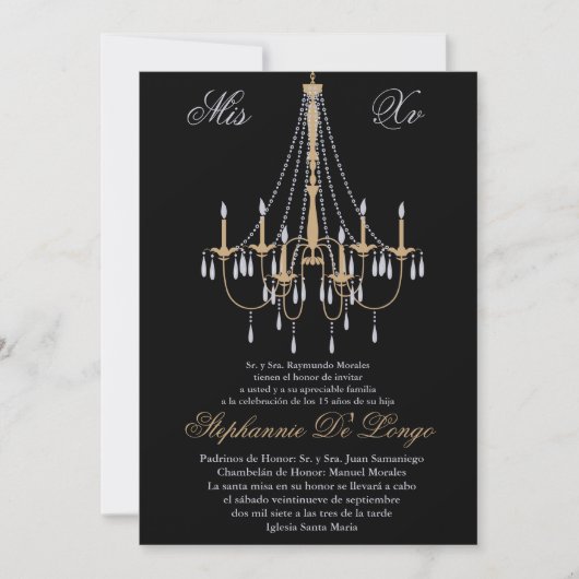 Invitation Anniversaire du Chandelier Quinceanera (Devant)