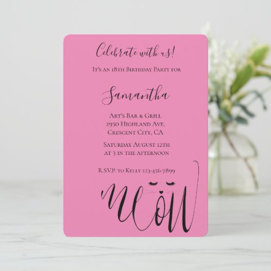Invitation Anniversaire du chat de Meow Rose (Debout devant)