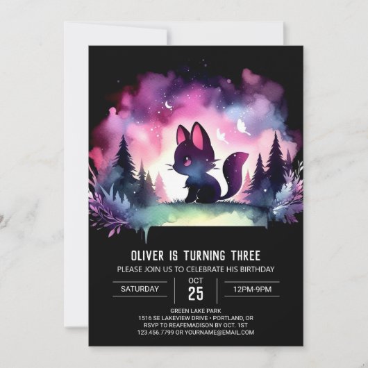 Invitation Anniversaire du chat doux magique (Devant)