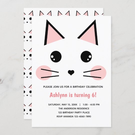 Invitation Anniversaire Du Chat Kitty Rose Zazzle Be