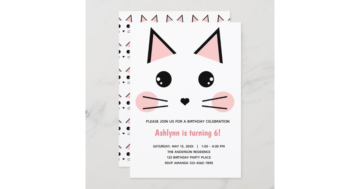 Invitation Anniversaire Du Chat Kitty Rose Zazzle Be