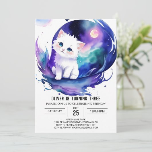 Invitation Anniversaire du chat magique Boho (Debout devant)
