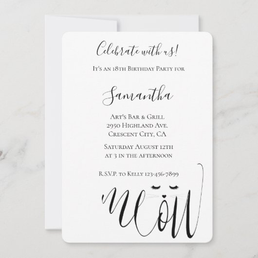 Invitation Anniversaire du chat Meow (Devant)