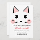 Invitation Anniversaire du chat rose (Devant / Derrière)